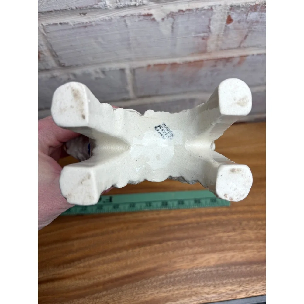 Vintage Occupied Japan Lamb Planter Blue Bow Nursery Figurine Cottagecore Decor